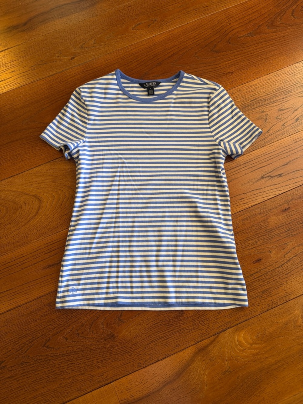 Lauren Ralph Lauren Blue and White Striped Short Sleeve Tshirt - Picture 2 of 8